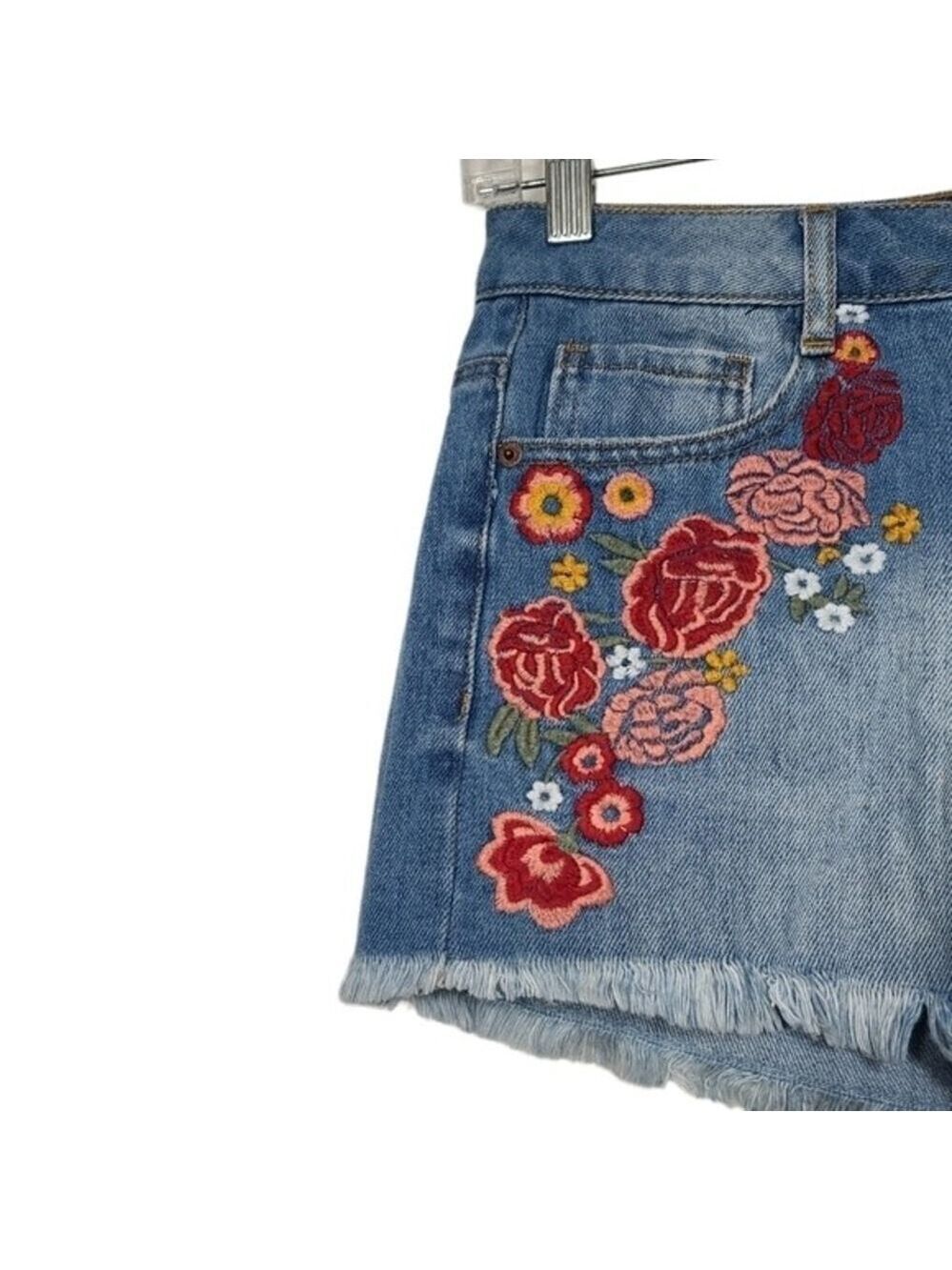 Forever 21 Floral Embroidered Denim Raw Hem Shorts 27 - Picture 2 of 7